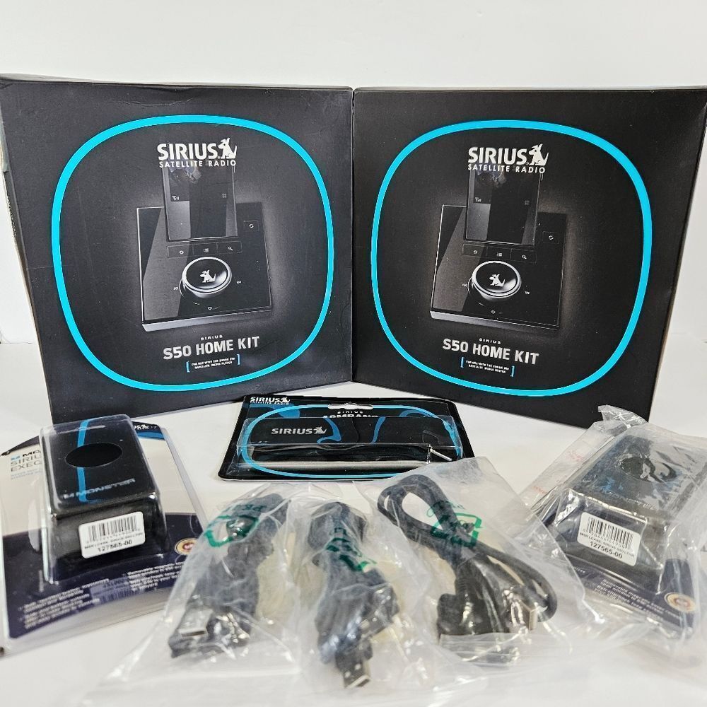 NIB Sirius Satellite Radio S50 Home Kit Set + 2 Leather Case Arm Band PC Cables
